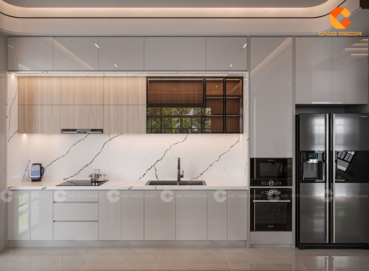 Mẫu thiết kế tủ bếp gỗ công nghiệp chữ I tiết kiệm diện tích