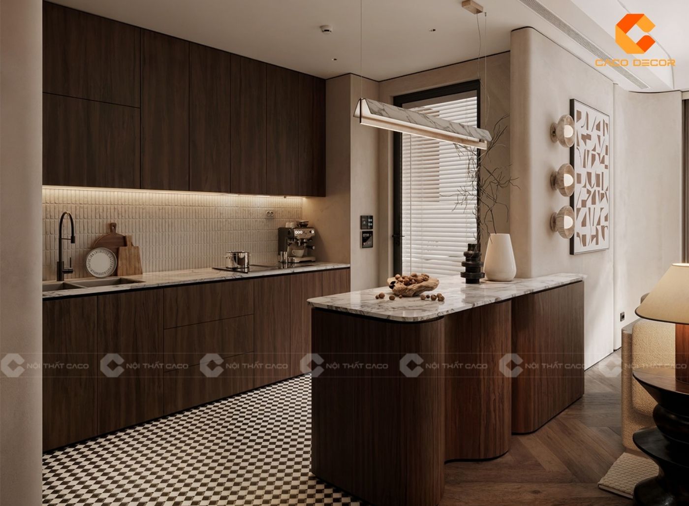 Thiết kế nội thất phòng bếp phong cách Wabi Sabi hiện đại