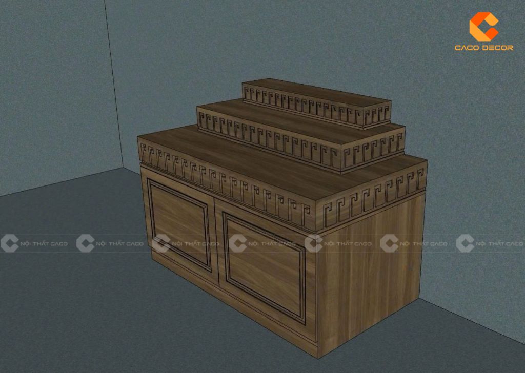 Thiết kế 2D tủ thờ gỗ óc chó trang nghiêm