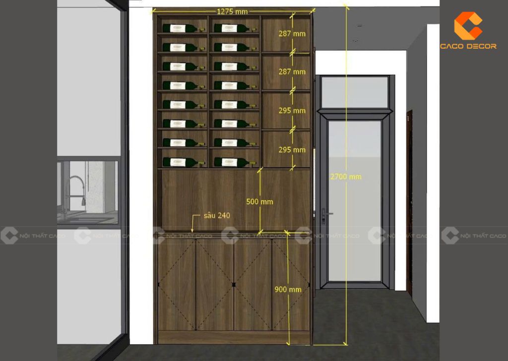 Thiết kế 2D vách ngăn tủ rượu tại biệt thự
