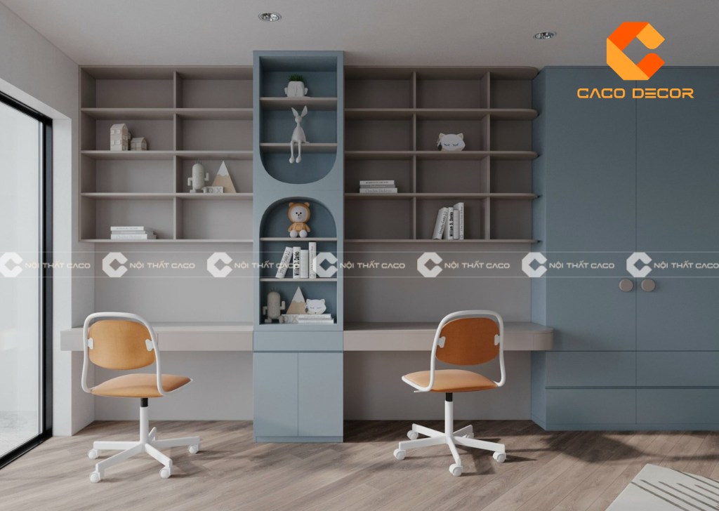 Bàn học đôi được thiết kế dành cho 2 bé trai