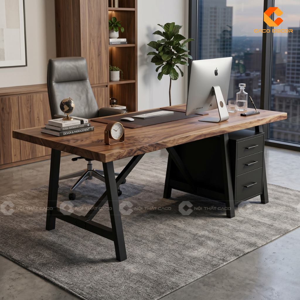 Mẫu bàn giám đốc chân sắt mặt gỗ tự nhiên cao cấp chất lượng