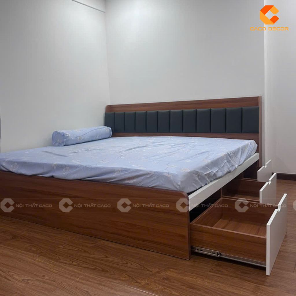 Hình thực tế giường ngủ bọc đầu nệm 2 hộc kéo