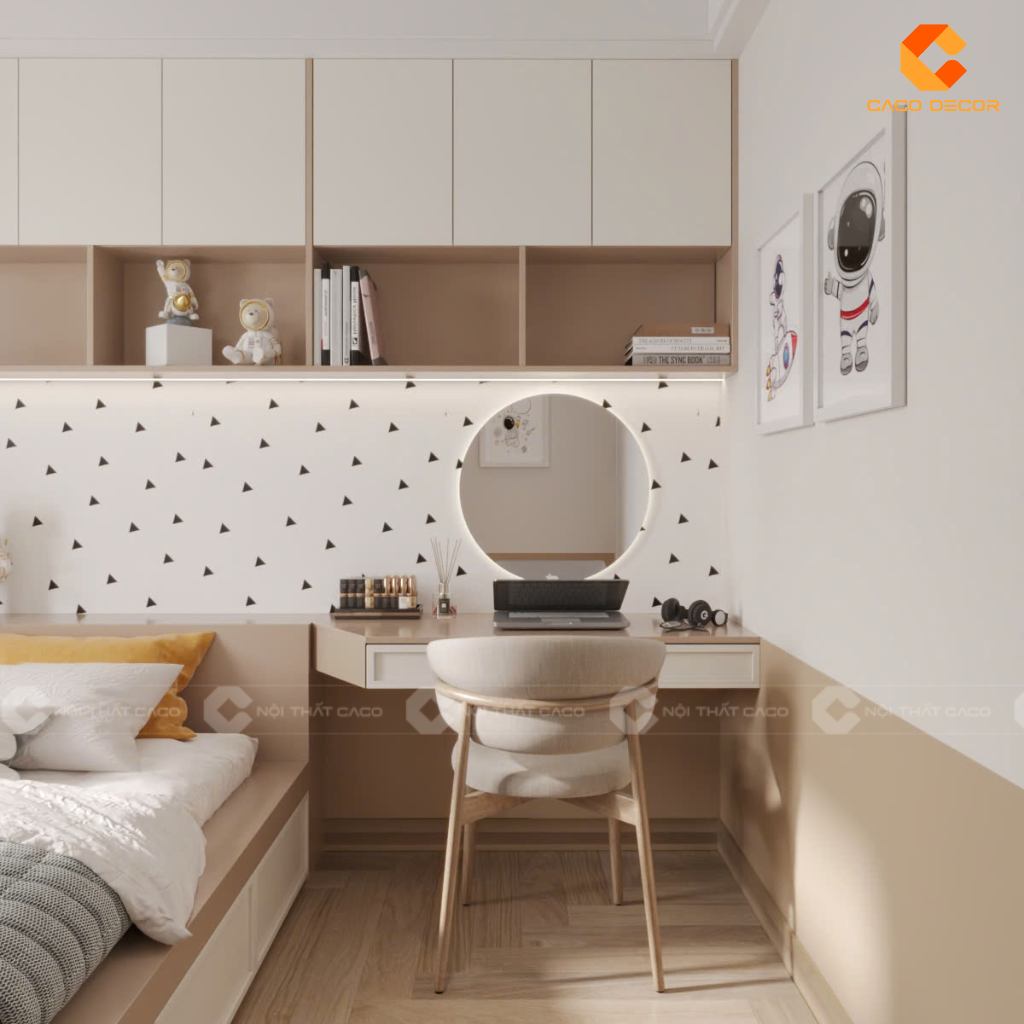 Bàn làm việc kết hợp trang điểm thiết kế treo tối ưu không gian