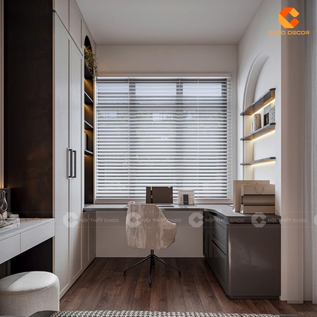 TOP 15 Mẫu Tủ Quần Áo Kết Hợp Bàn Làm Việc Chữ L Hiện Đại 1