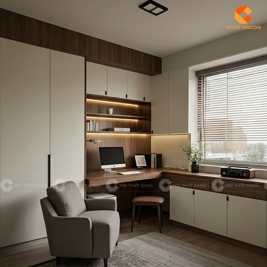 TOP 15 Mẫu Tủ Quần Áo Kết Hợp Bàn Làm Việc Chữ L Hiện Đại 2