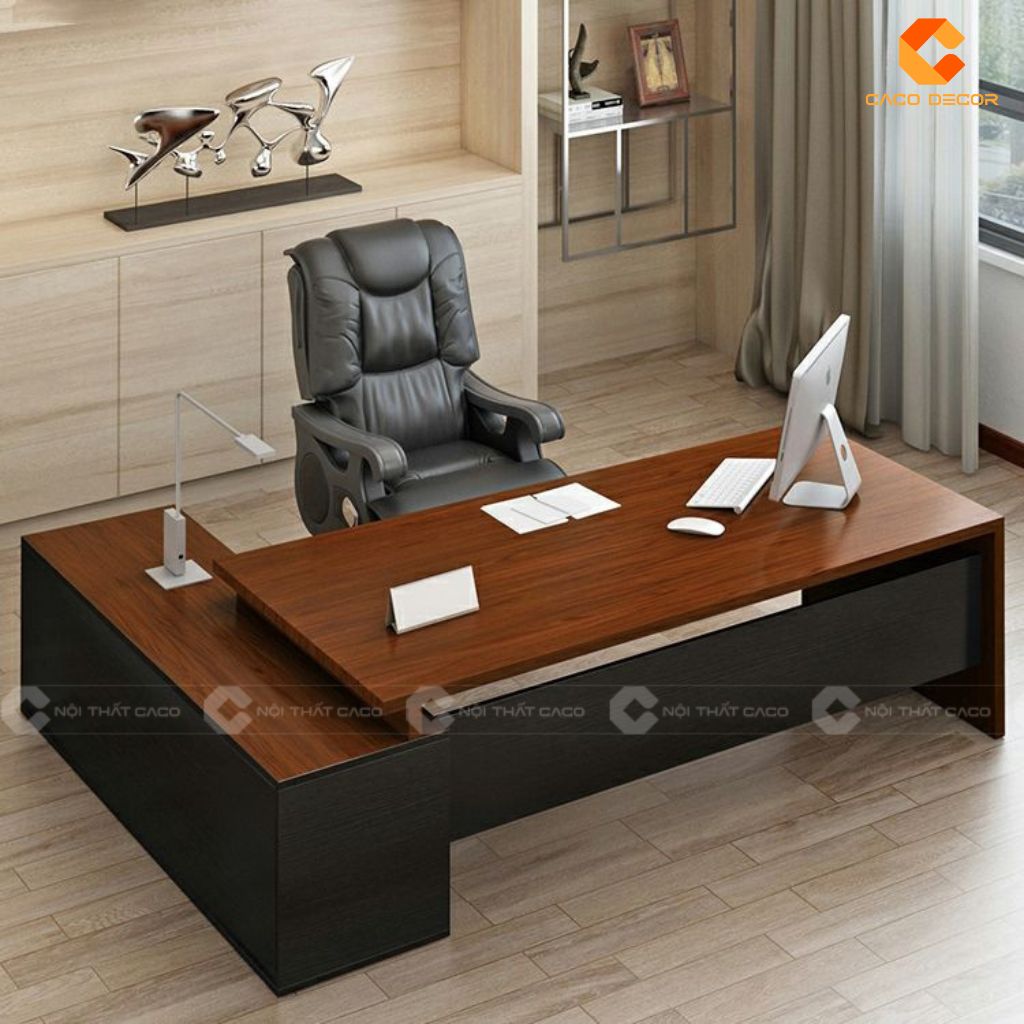 Bộ bàn ghế làm việc gỗ công nghiệp MDF chữ L cho giám đốc