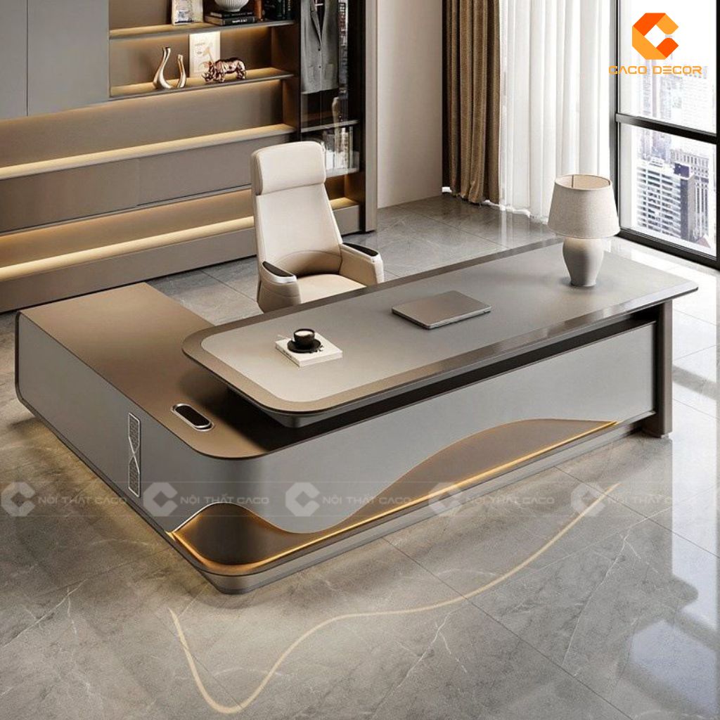 Mẫu bàn giám đốc chữ L kèm tủ đựng đồ tiện lợi