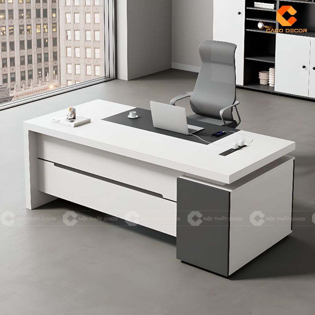 Bộ bàn ghế lành đạo gỗ công nghiệp màu trắng hiện đại