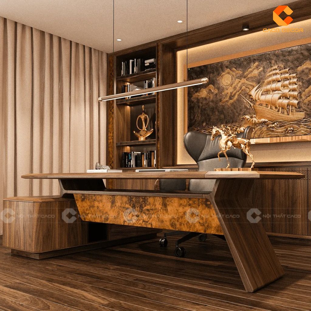 Mẫu bàn làm việc giám đốc gỗ tự nhiên thiết kế hiện đại