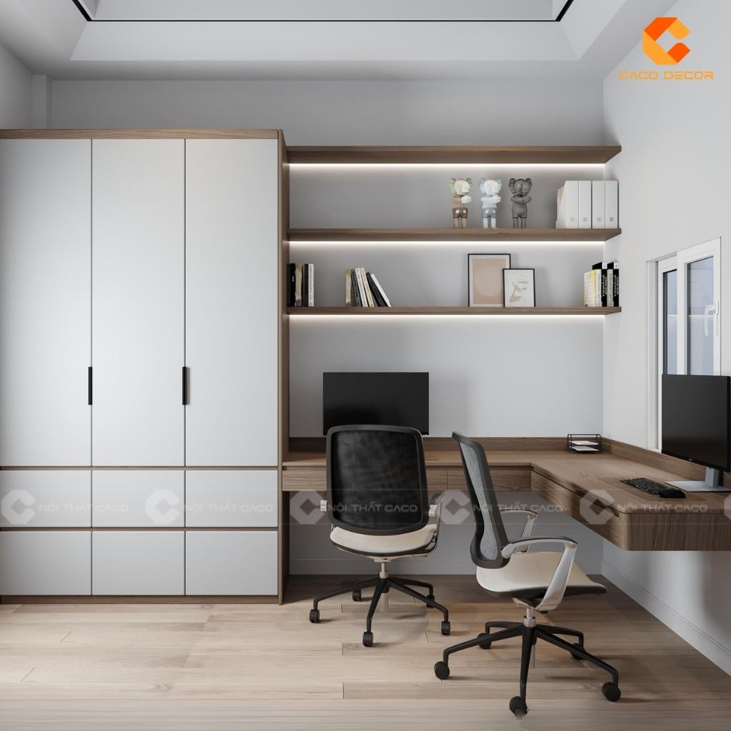 TOP 15 Mẫu Tủ Quần Áo Kết Hợp Bàn Làm Việc Chữ L Hiện Đại 3