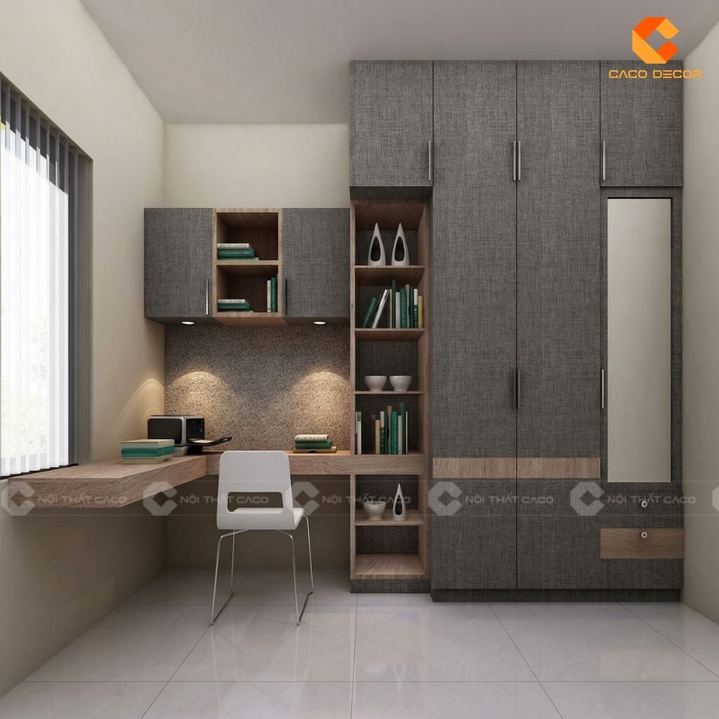 TOP 15 Mẫu Tủ Quần Áo Kết Hợp Bàn Làm Việc Chữ L Hiện Đại 4