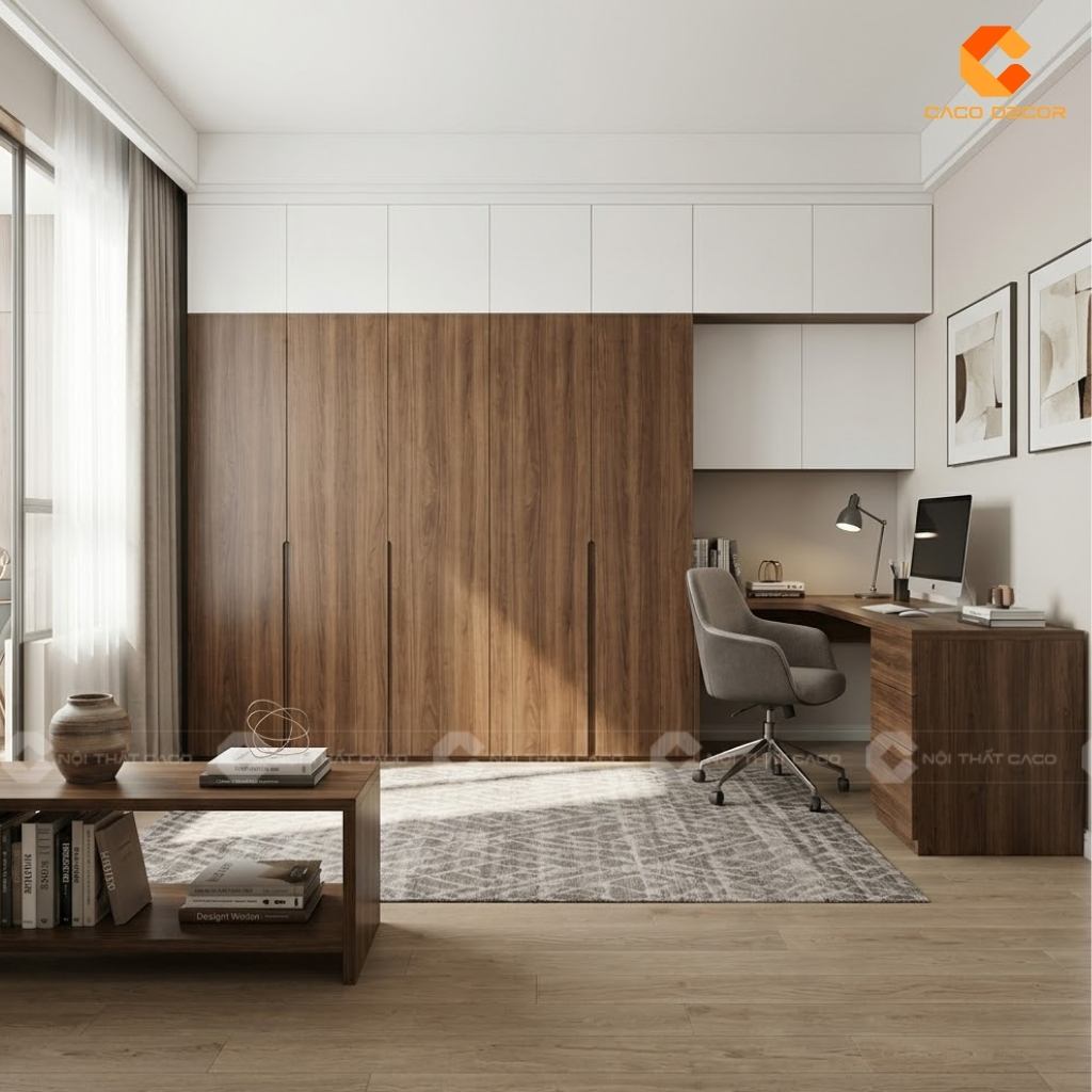 TOP 15 Mẫu Tủ Quần Áo Kết Hợp Bàn Làm Việc Chữ L Hiện Đại 9