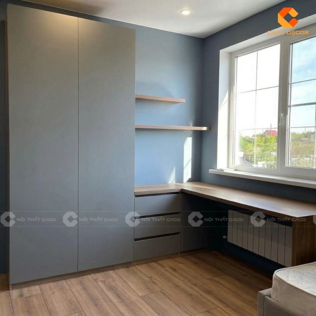 TOP 15 Mẫu Tủ Quần Áo Kết Hợp Bàn Làm Việc Chữ L Hiện Đại 8