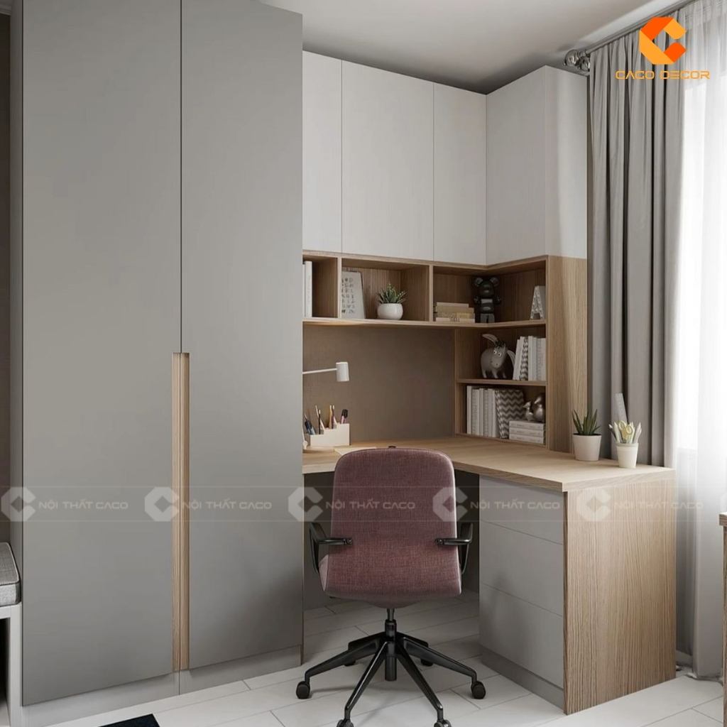 TOP 15 Mẫu Tủ Quần Áo Kết Hợp Bàn Làm Việc Chữ L Hiện Đại 11