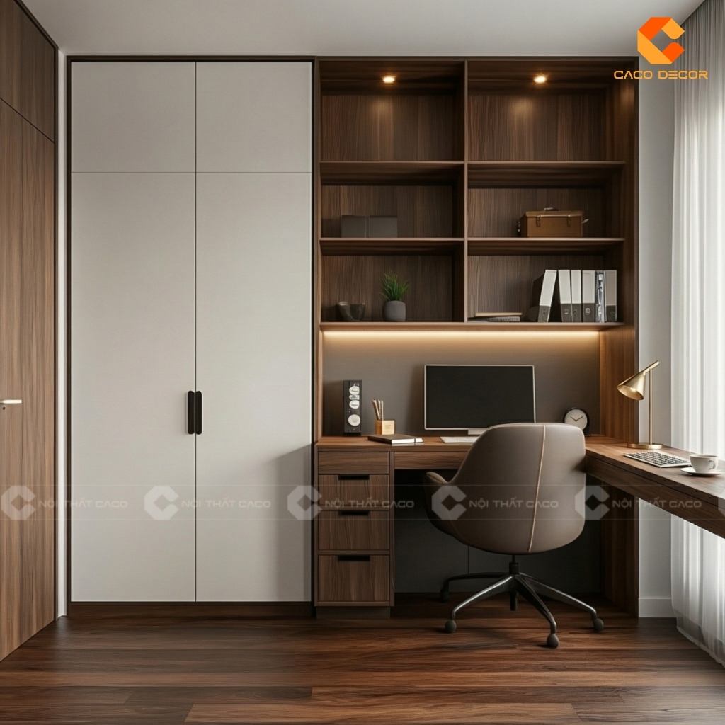 TOP 15 Mẫu Tủ Quần Áo Kết Hợp Bàn Làm Việc Chữ L Hiện Đại 13