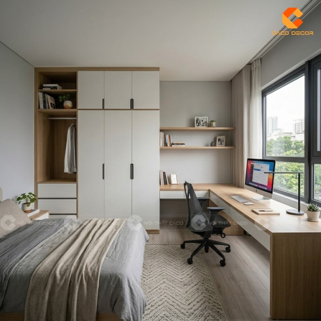 TOP 15 Mẫu Tủ Quần Áo Kết Hợp Bàn Làm Việc Chữ L Hiện Đại 14