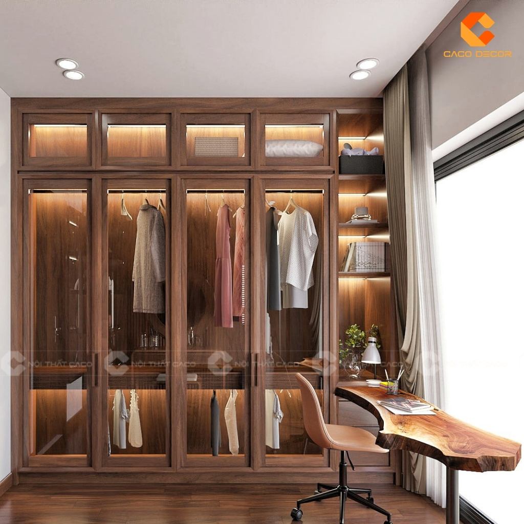 TOP 15 Mẫu Tủ Quần Áo Kết Hợp Bàn Làm Việc Chữ L Hiện Đại 15