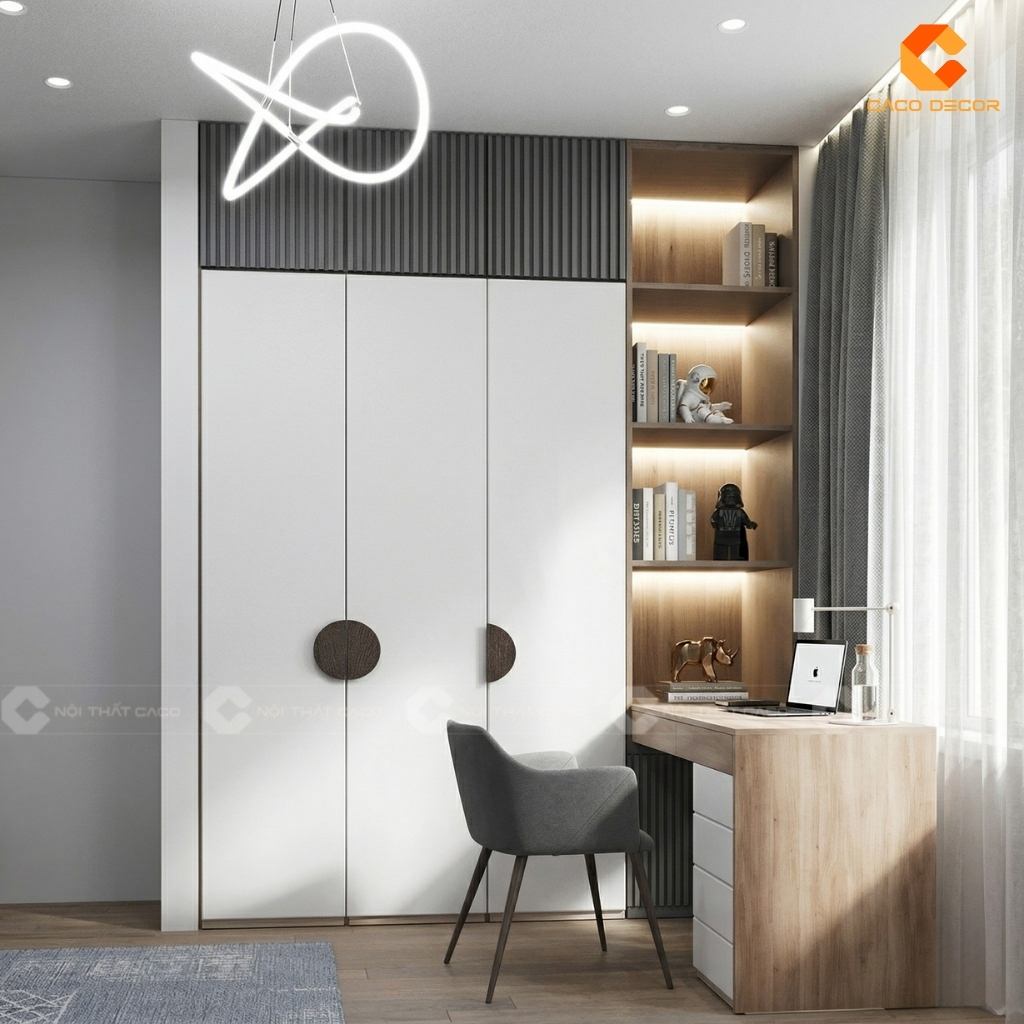 TOP 15 Mẫu Tủ Quần Áo Kết Hợp Bàn Làm Việc Chữ L Hiện Đại 16