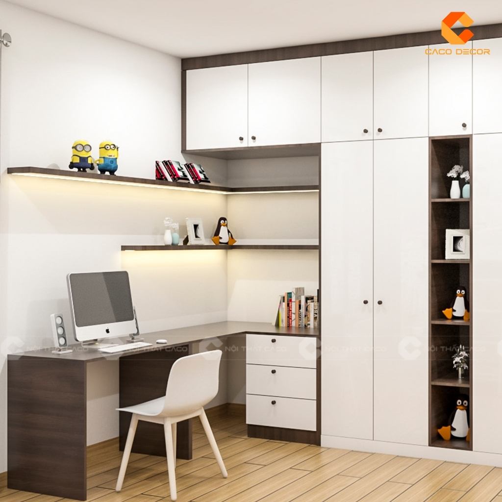 TOP 15 Mẫu Tủ Quần Áo Kết Hợp Bàn Làm Việc Chữ L Hiện Đại 19