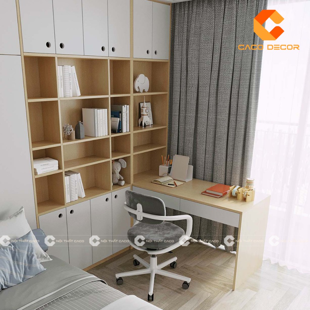 Bàn học cho học sinh cấp 2 bằng gỗ công nghiệp kết hợp kệ sách