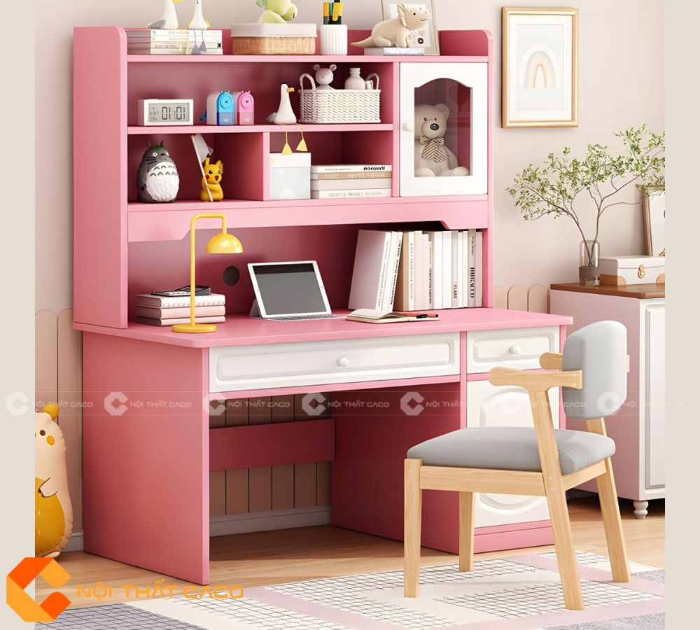 Bàn Học Trẻ Em Gỗ Công Nghiệp Màu Hồng Hiện Đại
