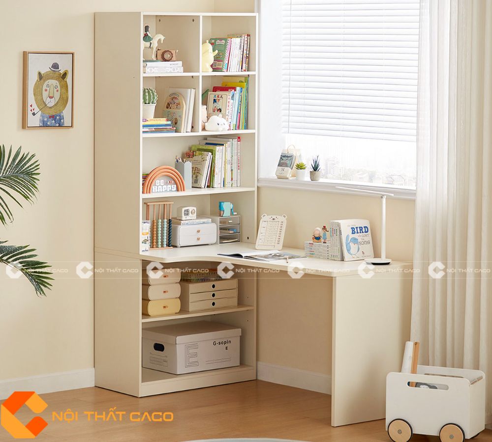 Bàn Học Trẻ Em Gỗ Công Nghiệp Màu Trắng Chữ L