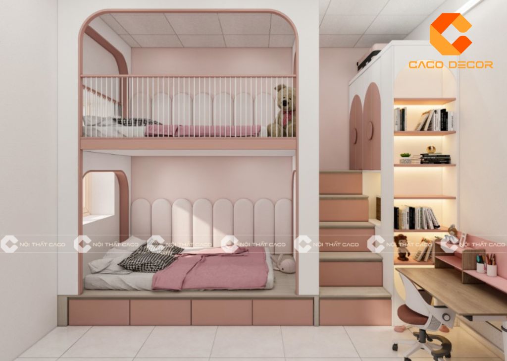 20+ Mẫu giường tầng màu hồng đẹp, dễ thương, hiện đại 3