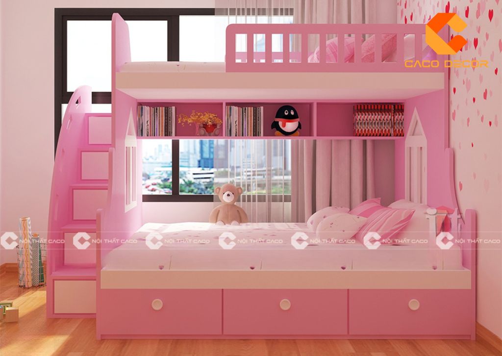 20+ Mẫu giường tầng màu hồng đẹp, dễ thương, hiện đại 5