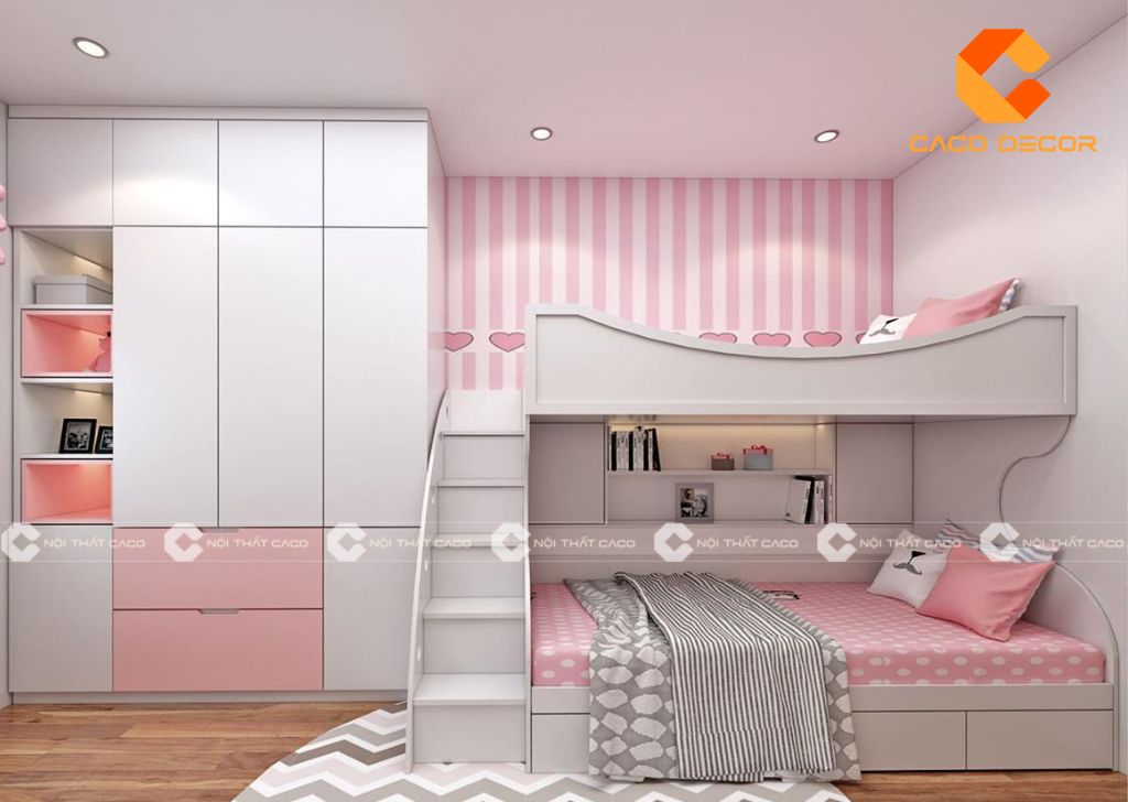 20+ Mẫu giường tầng màu hồng đẹp, dễ thương, hiện đại 6