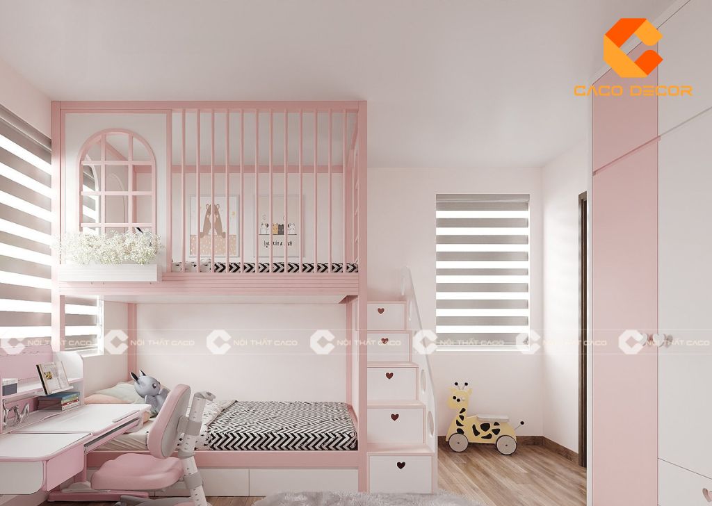 20+ Mẫu giường tầng màu hồng đẹp, dễ thương, hiện đại 9