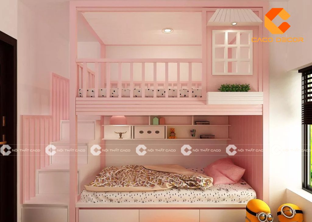 20+ Mẫu giường tầng màu hồng đẹp, dễ thương, hiện đại 10