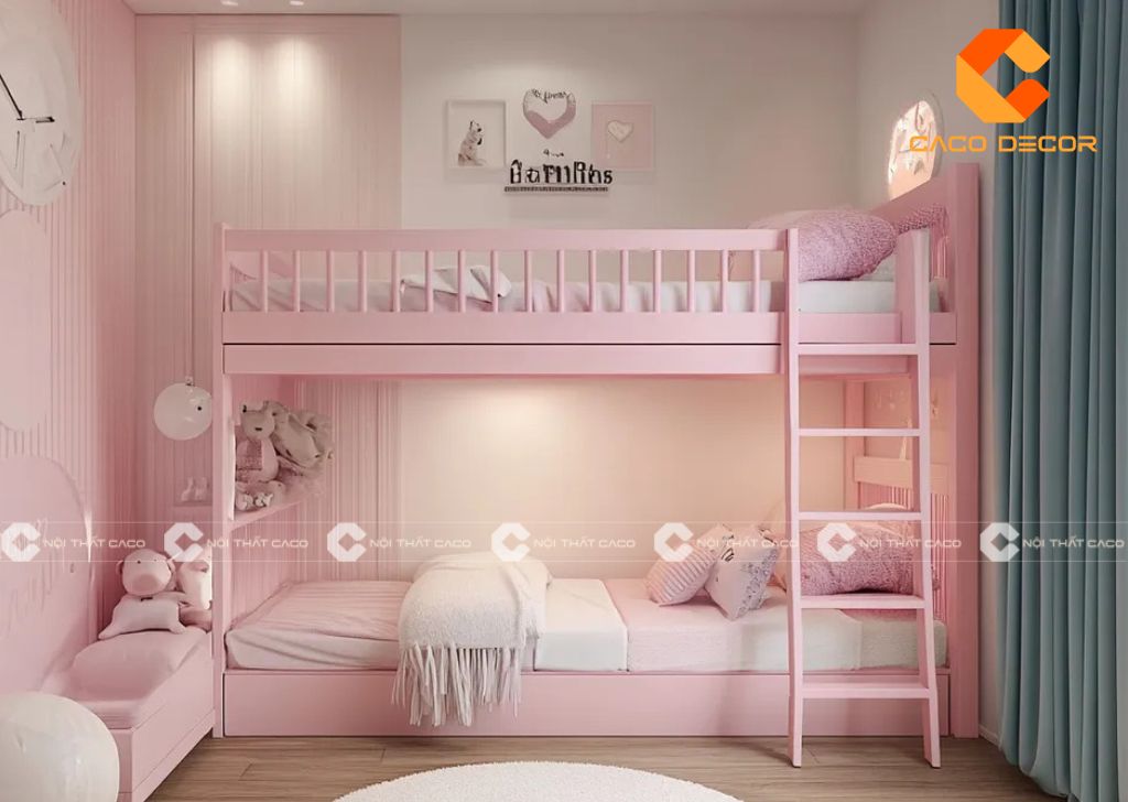 20+ Mẫu giường tầng màu hồng đẹp, dễ thương, hiện đại 12