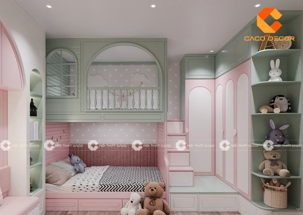 20+ Mẫu giường tầng màu hồng đẹp, dễ thương, hiện đại 13