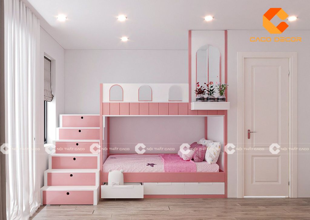 20+ Mẫu giường tầng màu hồng đẹp, dễ thương, hiện đại 15