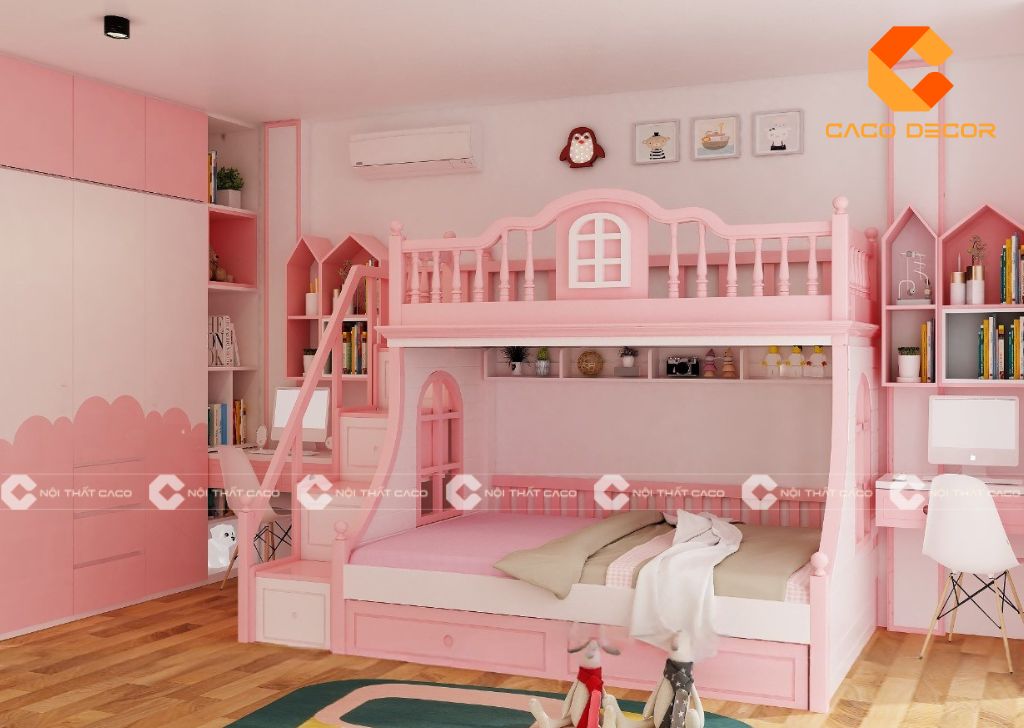 20+ Mẫu giường tầng màu hồng đẹp, dễ thương, hiện đại 16