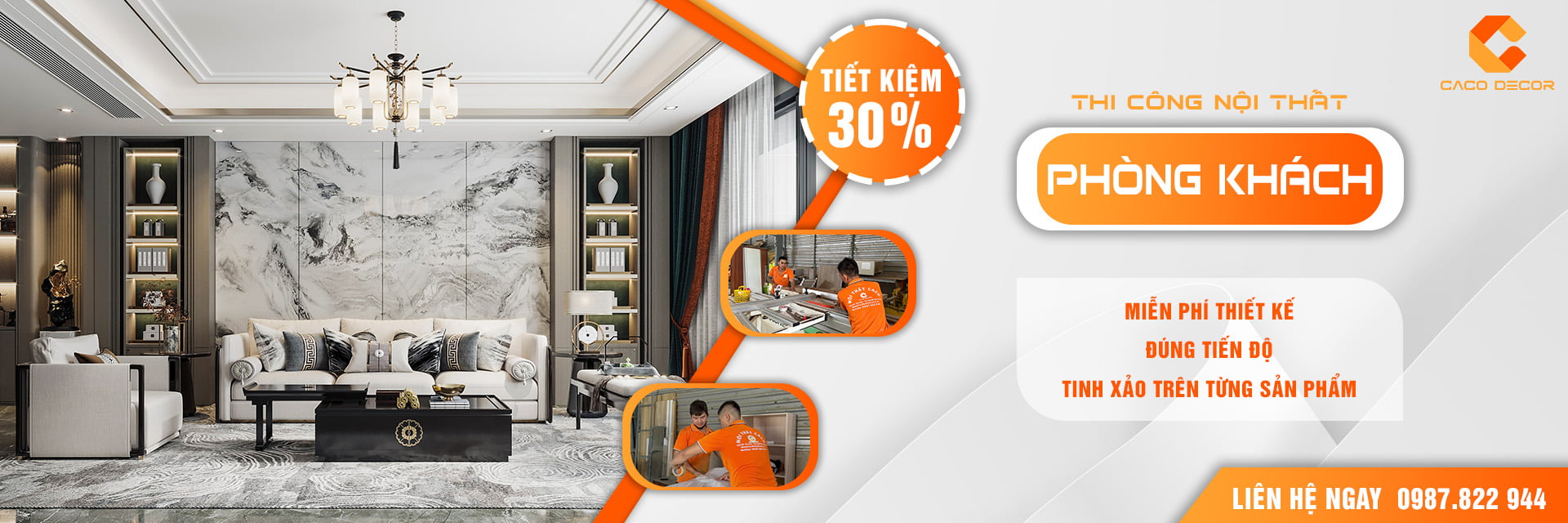 banner dịch vụ km thi công nội thất phòng khách