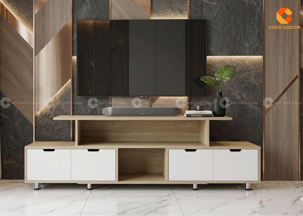 Ảnh 3D kệ tivi MDF phòng khách anh Nam