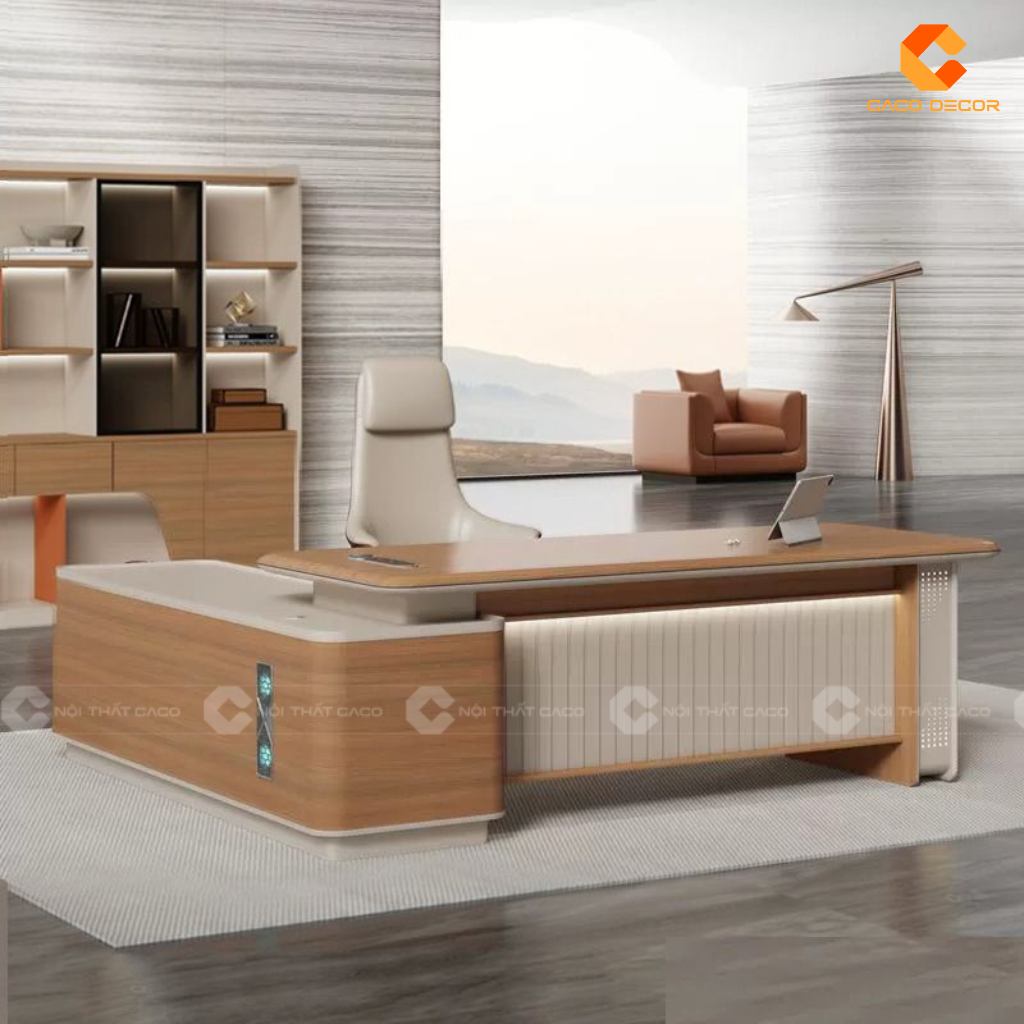 Mẫu bàn giám đốc gỗ MDF chữ L thiết kế hiện đại