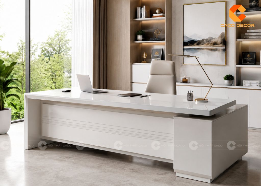  25+ Mẫu Bàn Giám Đốc Màu Trắng Hiện Đại, Cao Cấp, Mới Nhất 13