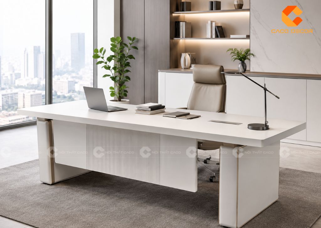  25+ Mẫu Bàn Giám Đốc Màu Trắng Hiện Đại, Cao Cấp, Mới Nhất 16