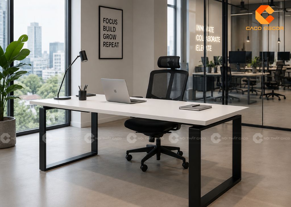 Bàn giám đốc trắng chân sắt hiện đại