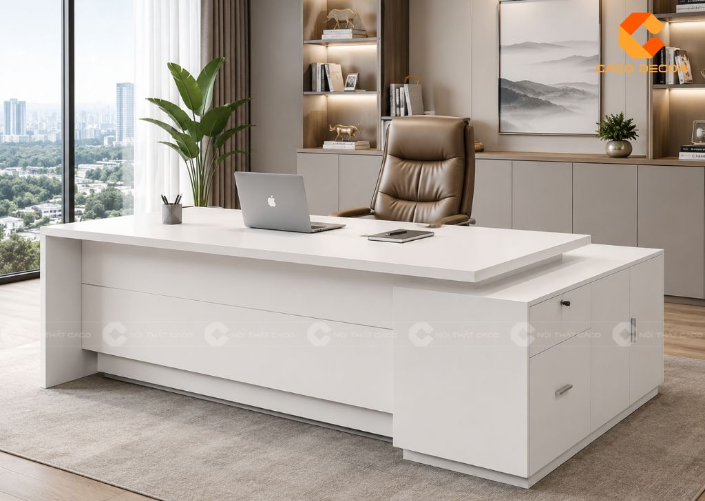  25+ Mẫu Bàn Giám Đốc Màu Trắng Hiện Đại, Cao Cấp, Mới Nhất 11