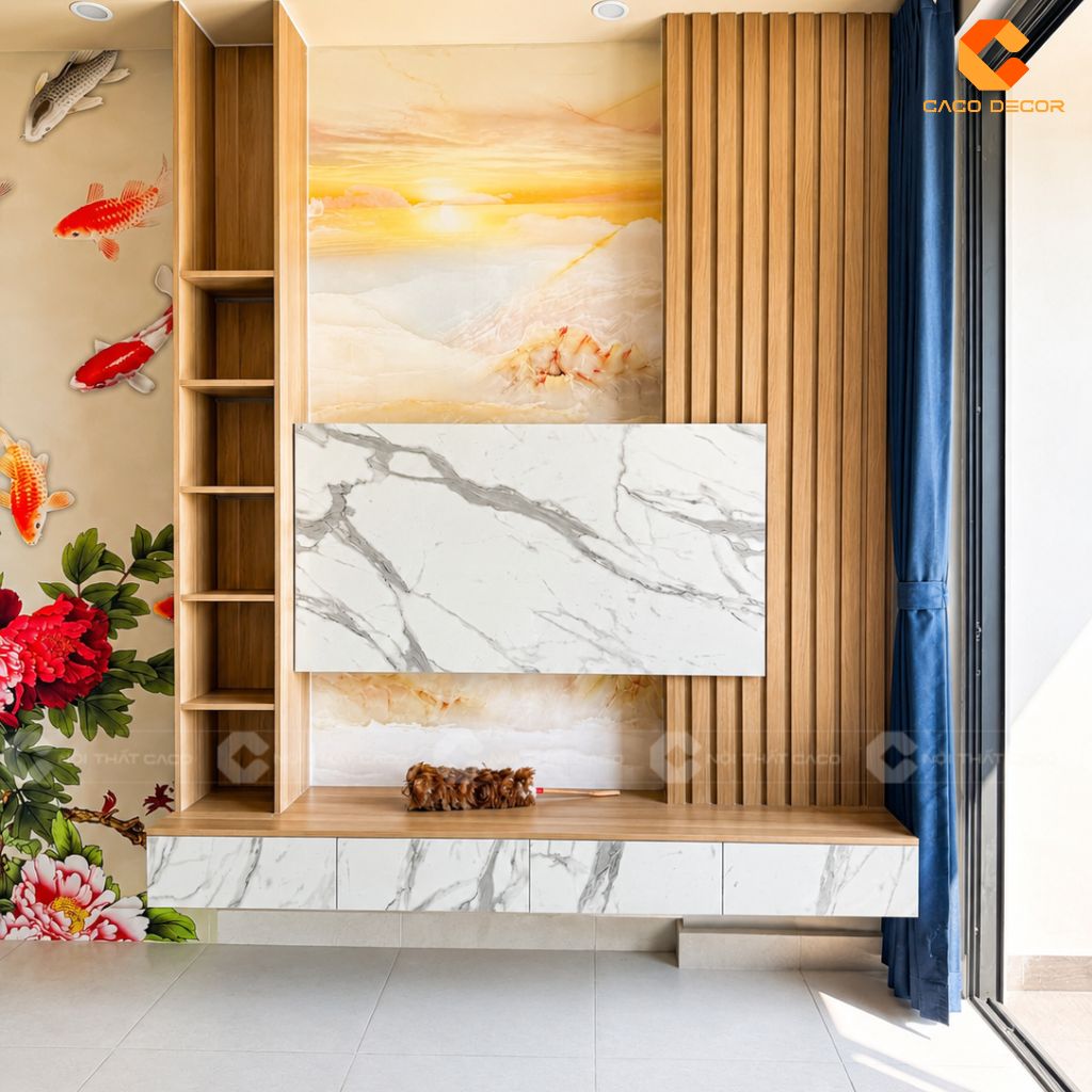 Kệ tivi treo tường phòng khách căn hộ