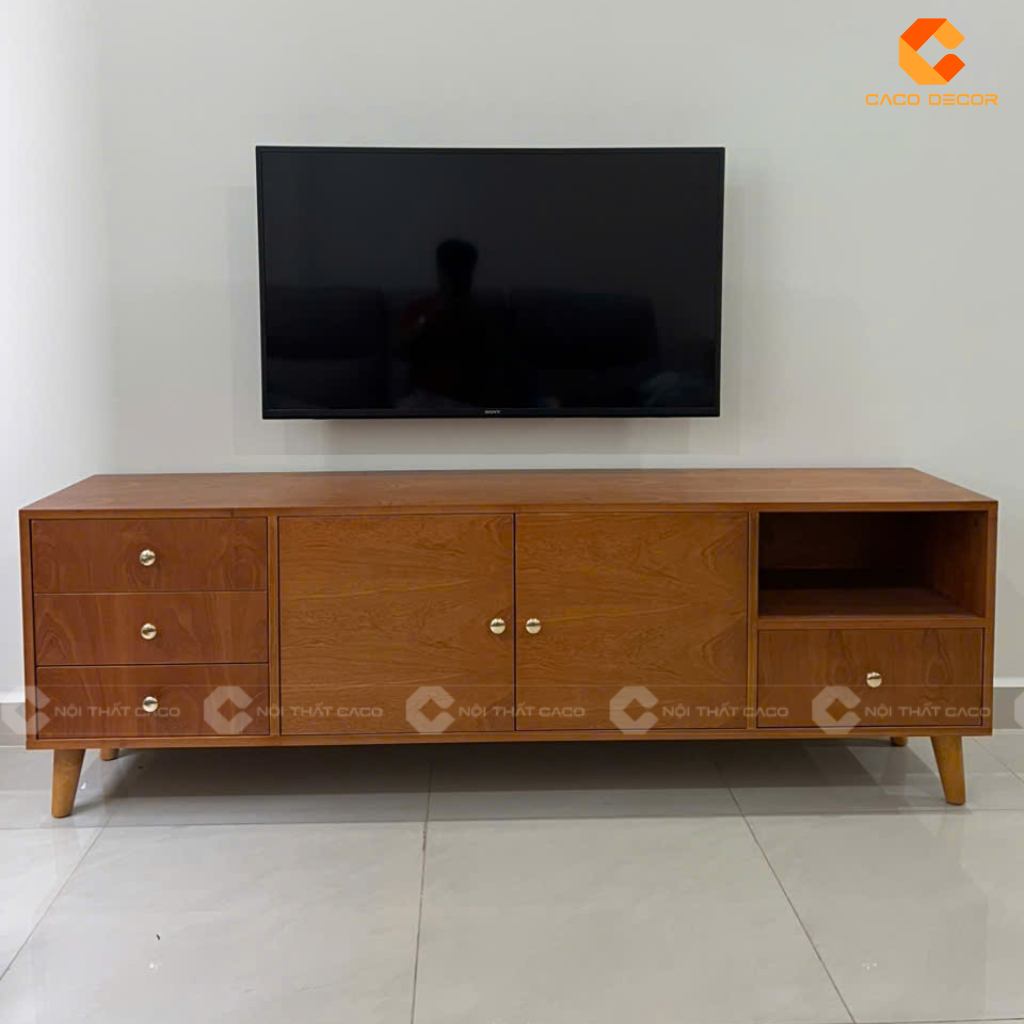 Hình ảnh kệ tivi gỗ tự nhiên được chụp tại công trình
