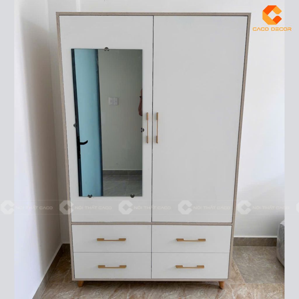 Ảnh chụp thực tế tủ quần áo gỗ MDF tích hợp gương