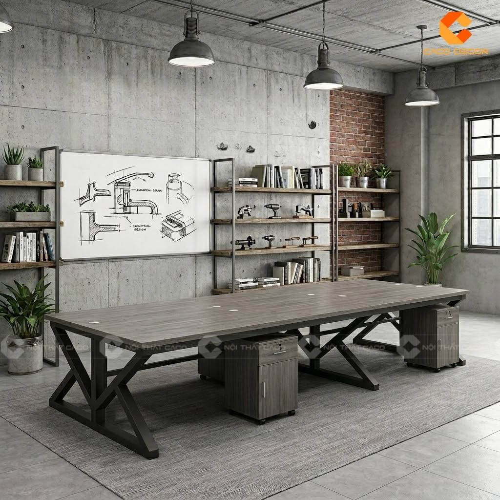 Bàn họp chân sắt chữ K hiện đại mạnh mẽ