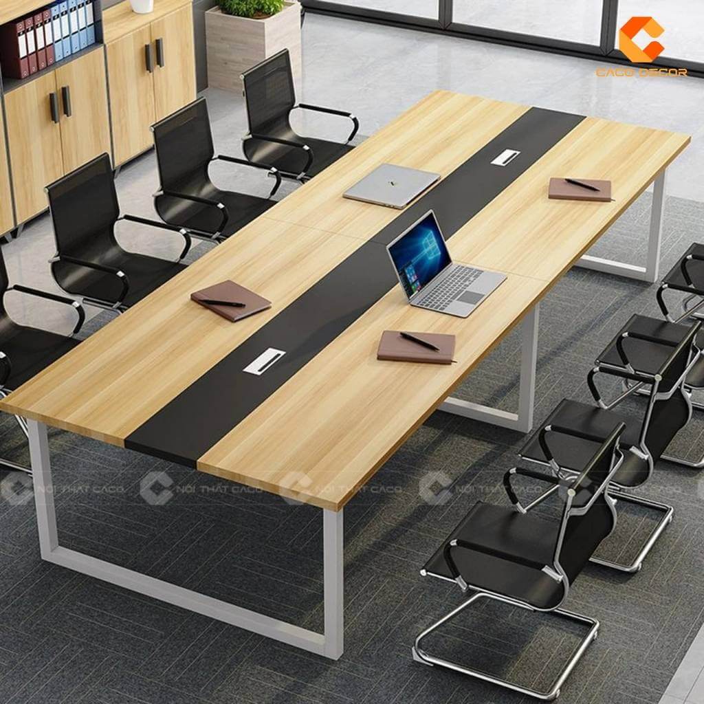 Bàn họp gỗ công nghiệp chân sắt dành cho nhóm 10 người 
