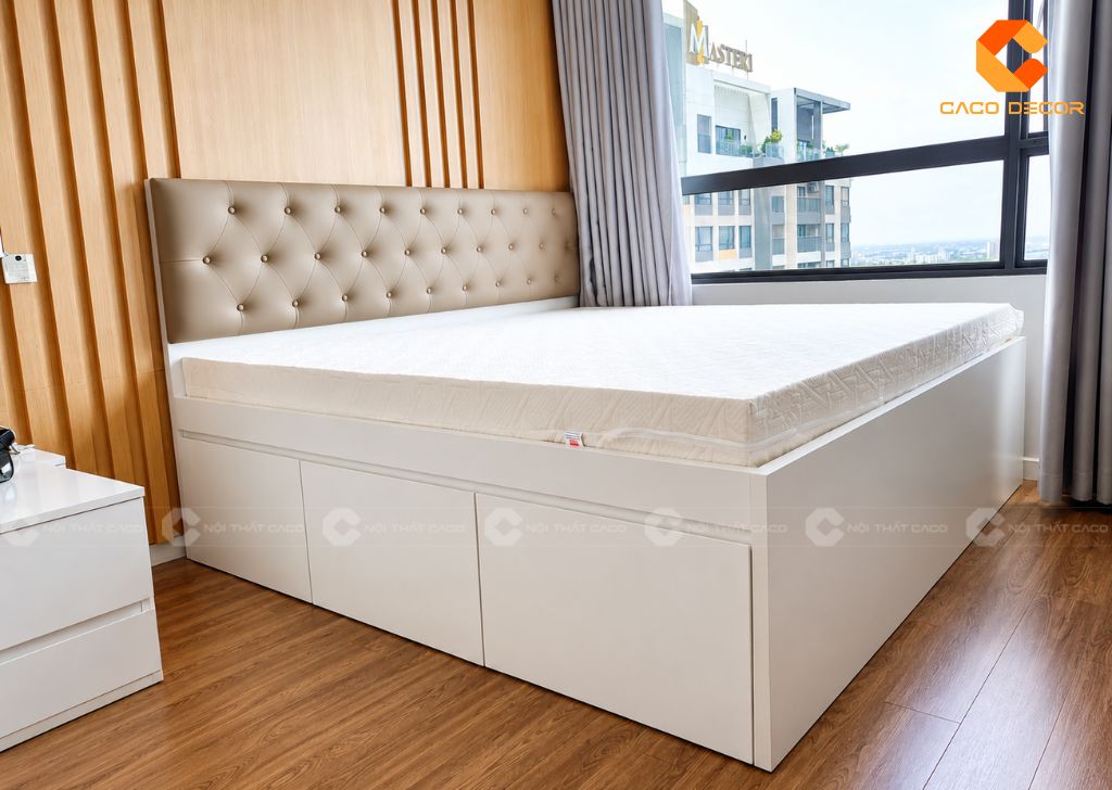 Giường ngủ có hộc kéo bàn giao tại Masteri An Phú