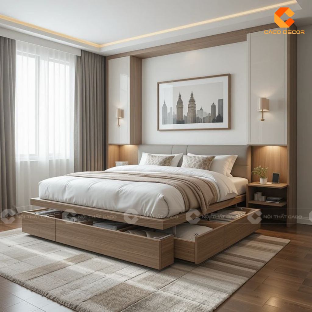 20+ Giường Ngủ Gỗ Công Nghiệp Có Ngăn Kéo Giá Rẻ TPHCM 1